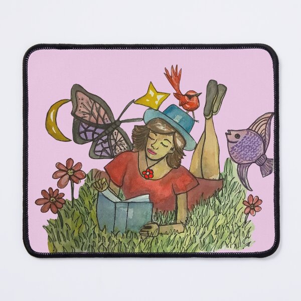 Item preview, Girl reading imagination in watercolor and ink designed and sold by altairaleon.