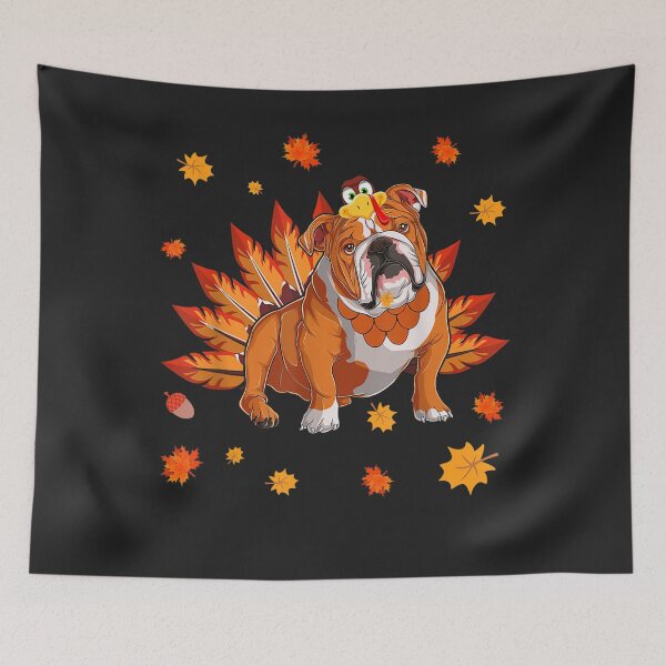 Item preview, Funny Turkey English Bulldog Dog Maple Leaf Thanksgiving Day designed and sold by William Parker.
