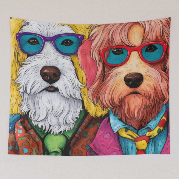 Item preview, Cute Hipster Labradoodle - Rainbow Retro Illustration designed and sold by MimiWaWa.