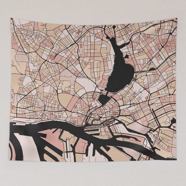 Item preview, Hamburg Map Pattern in Soft Pink Pastels designed and sold by PatternMaps.