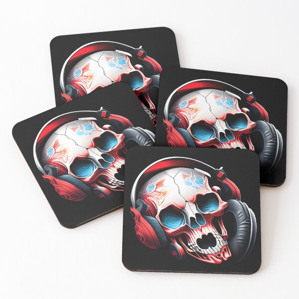 Item preview, SKULL IN HEADPHONES BLUE RED 1  designed and sold by justyna-s28.
