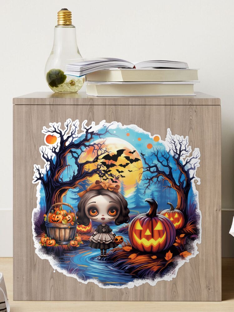 Sticker avec l'œuvre « Jolie poupée d'Halloween » de l'artiste  LuMiJaCommerce