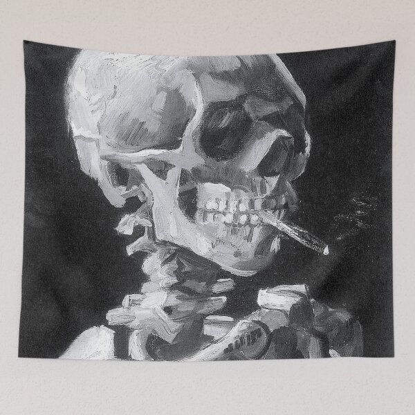 Item preview, Skull of a Skeleton with Burning Cigarette (Black and White) - Vincent van Gogh designed and sold by SimpleJoyStyle.