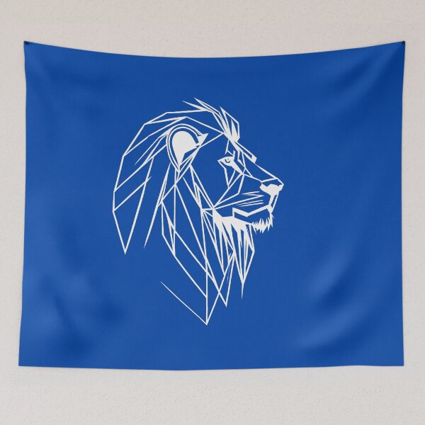 Item preview, White Line Lion Cobalt Blue BG designed and sold by DiscoGypsyFish.