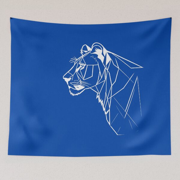 Item preview, White Line Lioness Cobalt Blue BG designed and sold by DiscoGypsyFish.