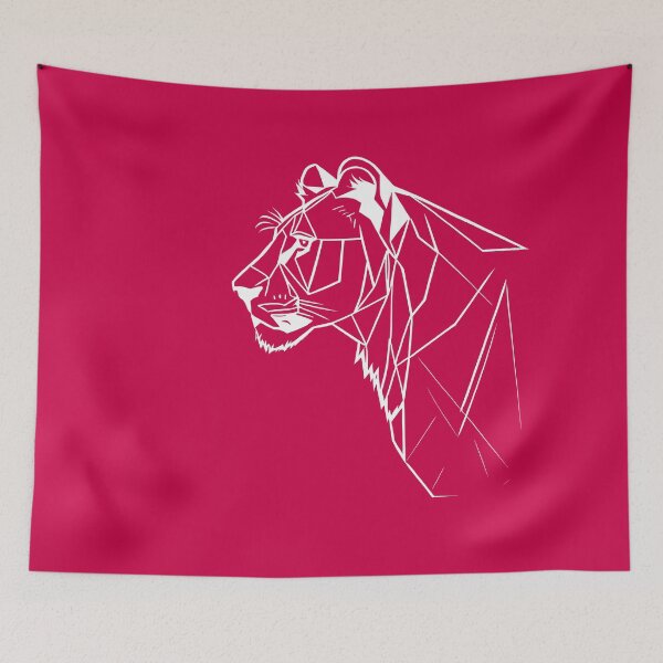 Item preview, White Line Lioness Crimson Red BG designed and sold by DiscoGypsyFish.