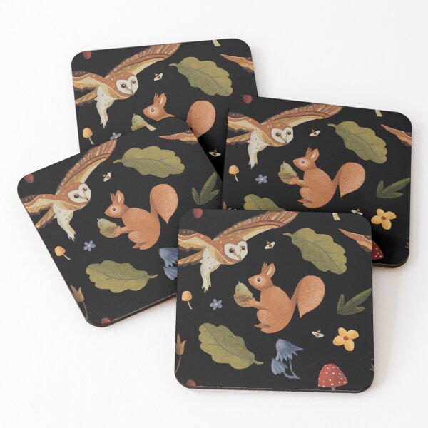 Item preview, Cute woodland animal pattern, squirrel and owl ready for Autumn designed and sold by paintandpestle.