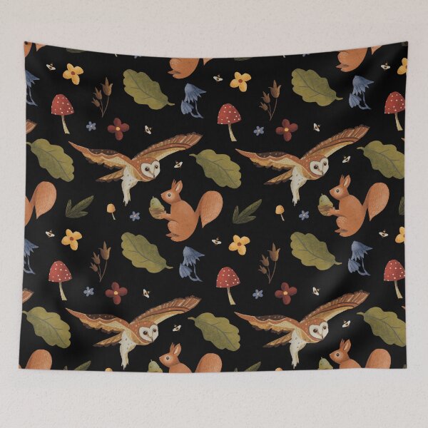 Item preview, Cute woodland animal pattern, squirrel and owl ready for Autumn designed and sold by paintandpestle.