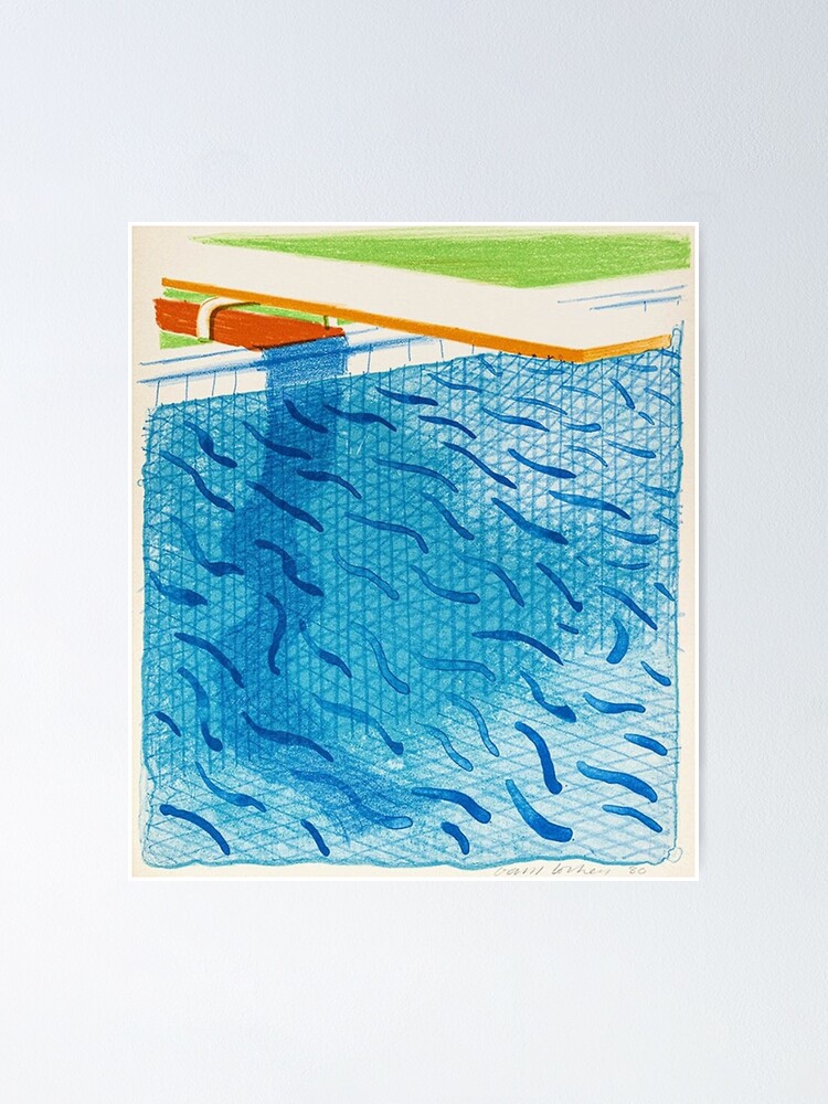 David Hockney Pool Made with Paper and Blue Ink for book Paper Pools |  Poster