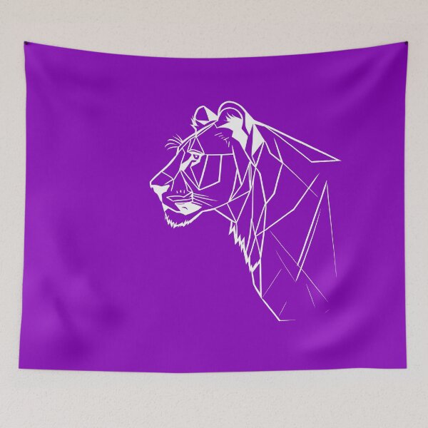 Item preview, White Line Lioness Violet Purple BG designed and sold by DiscoGypsyFish.