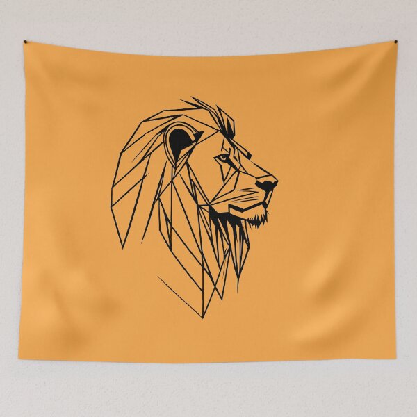 Item preview, Black Line Lion Yellow Orange BG designed and sold by DiscoGypsyFish.