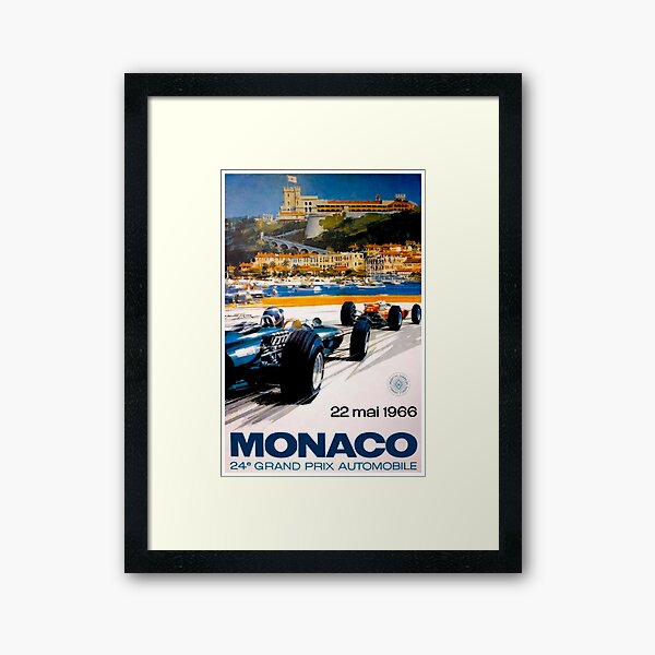 MONACO GRAND PRIX; Vintage 1966 Auto Racing Print Framed Art Print
