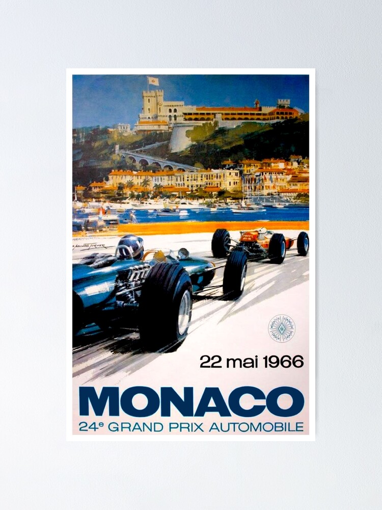 CHAOZHE Póster clásico de Mónaco Grand Prix 1965 con diseño de carrera F1 30 x 45 cm