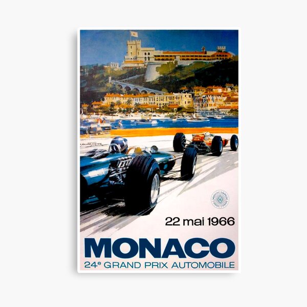 MONACO GRAND PRIX; Vintage 1966 Auto Racing Print Canvas Print