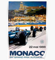 MONACO GRAND PRIX; Vintage 1966 Auto Racing Print Poster