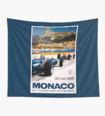 MONACO GRAND PRIX; Vintage 1966 Auto Racing Print Wall Tapestry