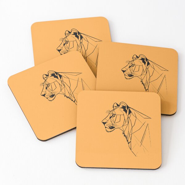 Item preview, Black Line Lioness Yellow Orange BG designed and sold by DiscoGypsyFish.