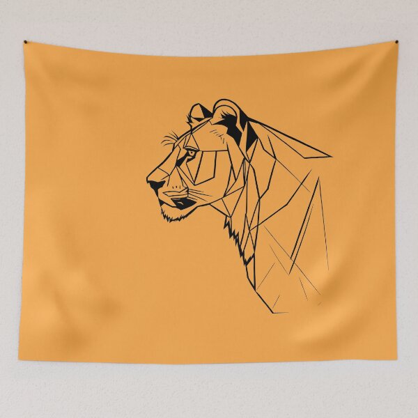 Item preview, Black Line Lioness Yellow Orange BG designed and sold by DiscoGypsyFish.