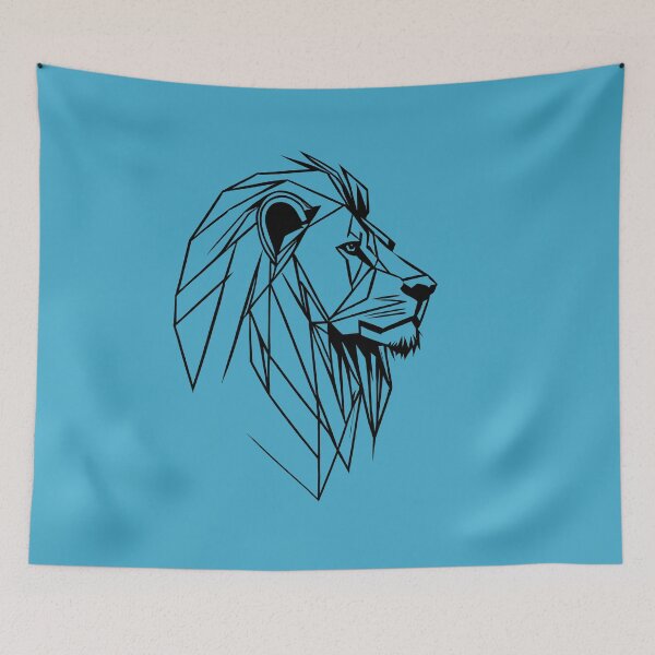 Item preview, Black Line Lion Viking Blue BG designed and sold by DiscoGypsyFish.
