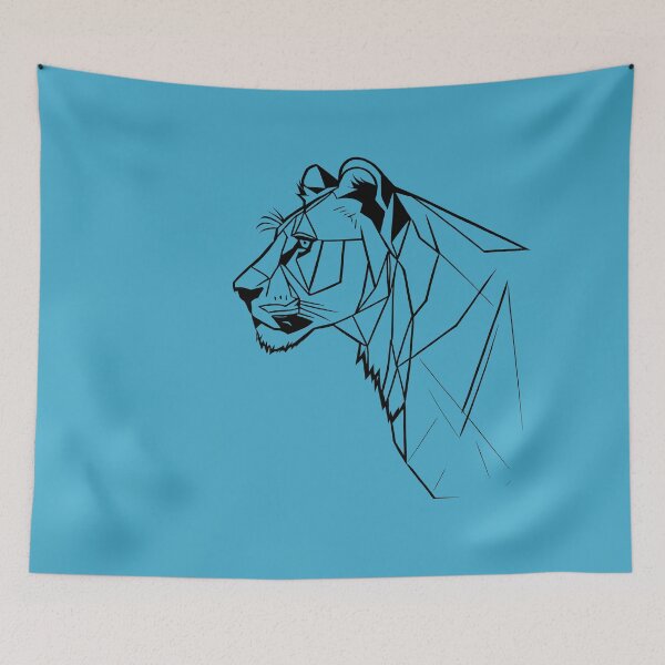 Item preview, Black Line Lioness Viking Blue BG designed and sold by DiscoGypsyFish.