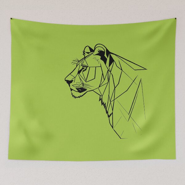Item preview, Black Line Lioness Atlantis Green BG designed and sold by DiscoGypsyFish.