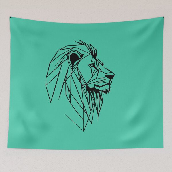 Item preview, Black Line Lion Shamrock Turquoise BG designed and sold by DiscoGypsyFish.