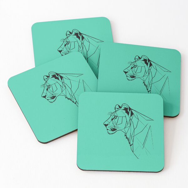 Item preview, Black Line Lioness Shamrock Turquoise BG designed and sold by DiscoGypsyFish.