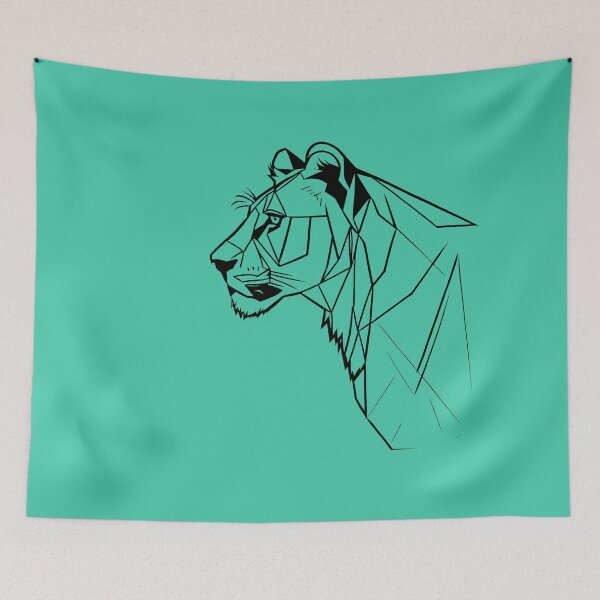 Item preview, Black Line Lioness Shamrock Turquoise BG designed and sold by DiscoGypsyFish.