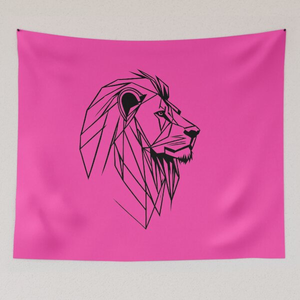 Item preview, Black Line Lion Rose Pink BG designed and sold by DiscoGypsyFish.