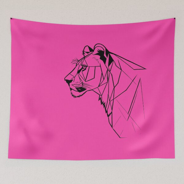 Item preview, Black Line Lioness Rose Pink BG designed and sold by DiscoGypsyFish.