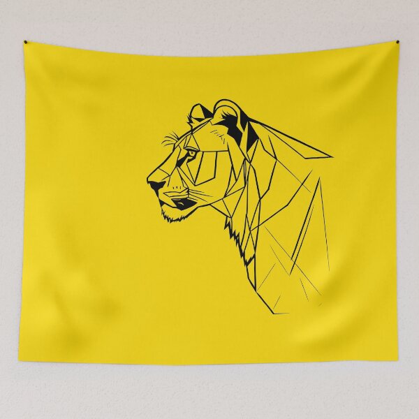 Item preview, Black Line Lioness Yellow Gold BG designed and sold by DiscoGypsyFish.