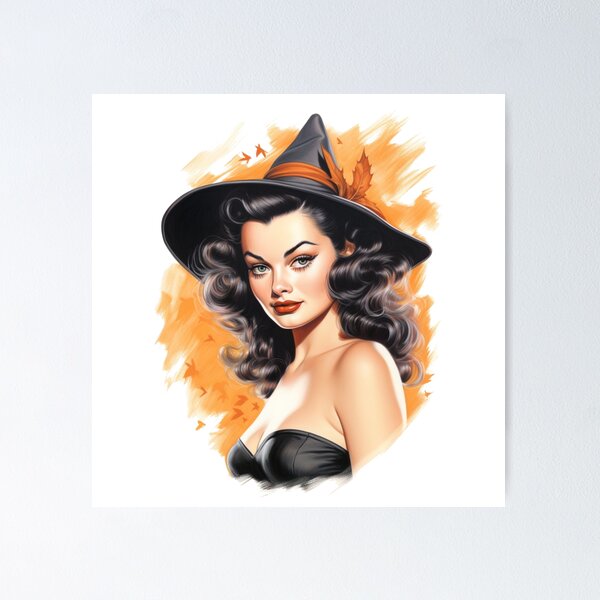 Póster for Sale con la obra «Mujer pinup bruja de Halloween vintage» de  Selena-Silvers
