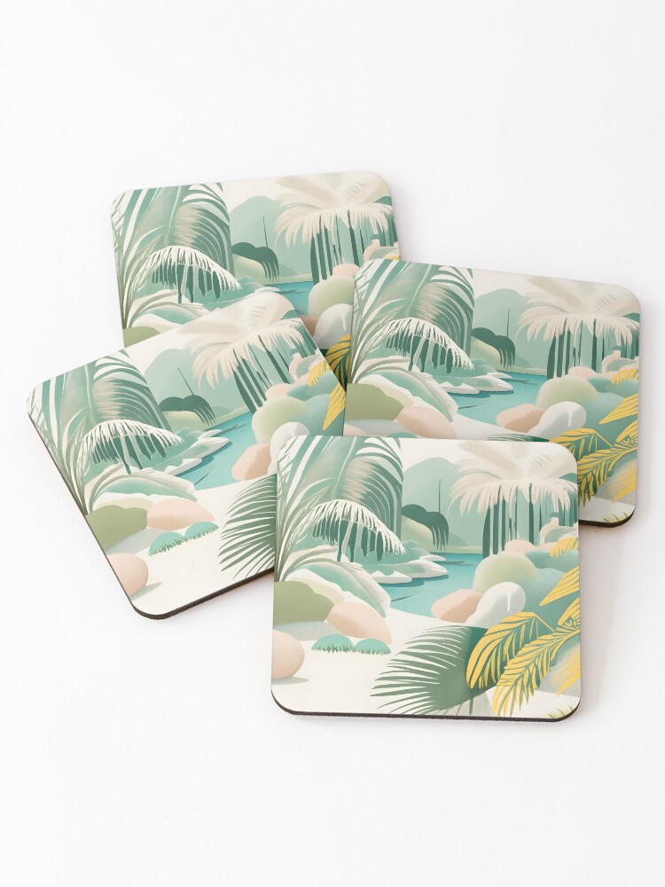 Thumbnail 1 of 5, Coasters (Set of 4), Palm Landscape Drawing designed and sold by Patricks-Art.