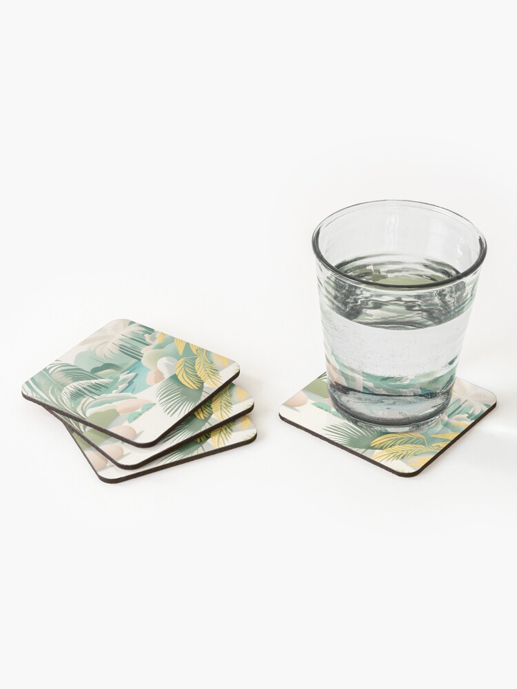 Thumbnail 2 of 5, Coasters (Set of 4), Palm Landscape Drawing designed and sold by Patricks-Art.