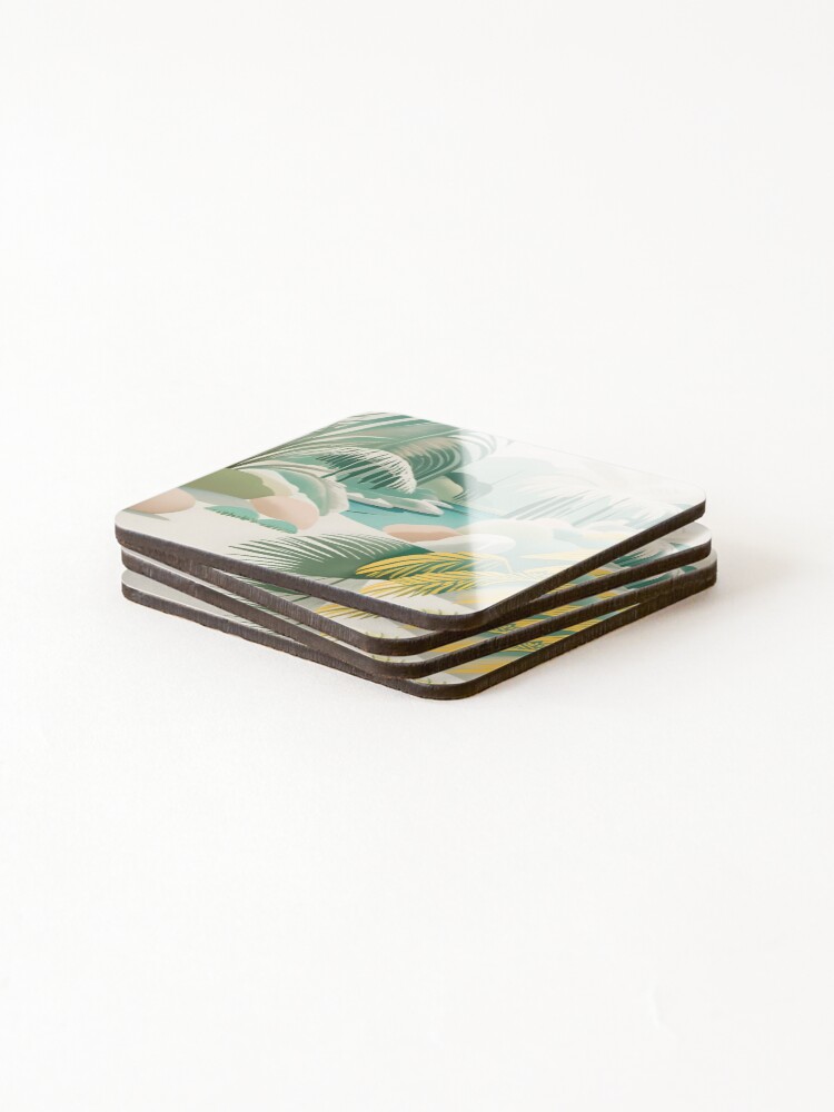 Thumbnail 4 of 5, Coasters (Set of 4), Palm Landscape Drawing designed and sold by Patricks-Art.
