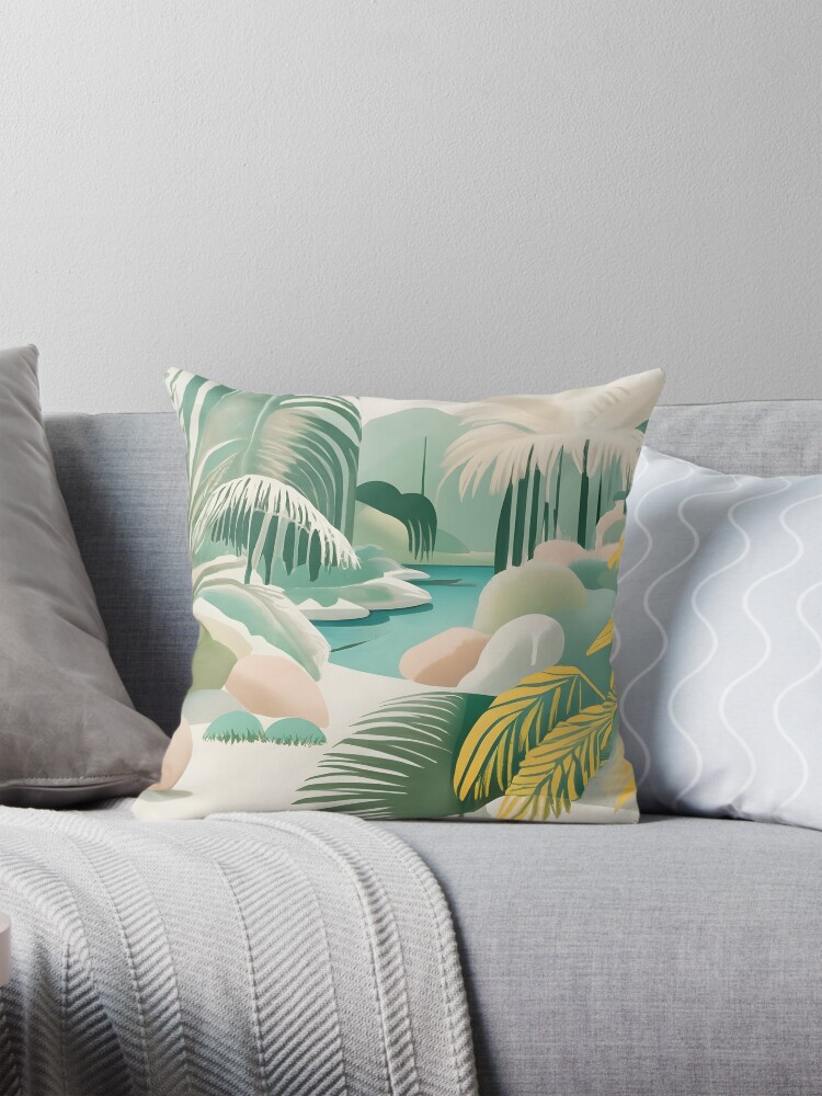 Thumbnail 1 of 4, Pillow, Palm Landscape Drawing designed and sold by Patricks-Art.