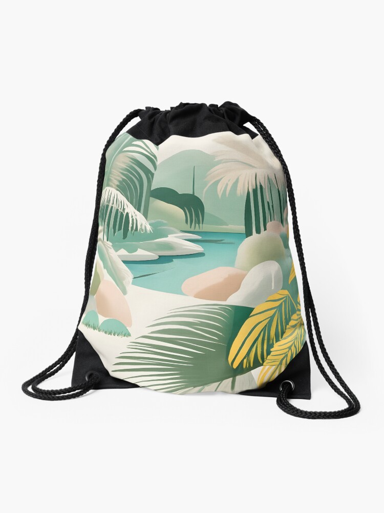 Thumbnail 1 of 3, Drawstring Bag, Palm Landscape Drawing designed and sold by Patricks-Art.