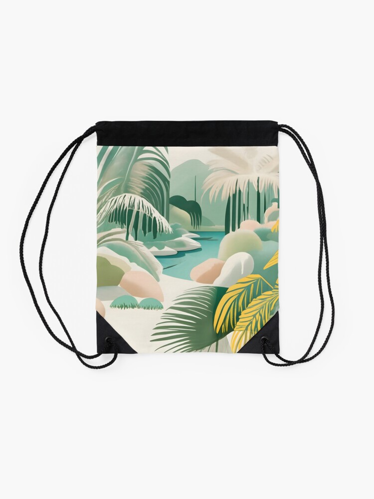 Thumbnail 2 of 3, Drawstring Bag, Palm Landscape Drawing designed and sold by Patricks-Art.