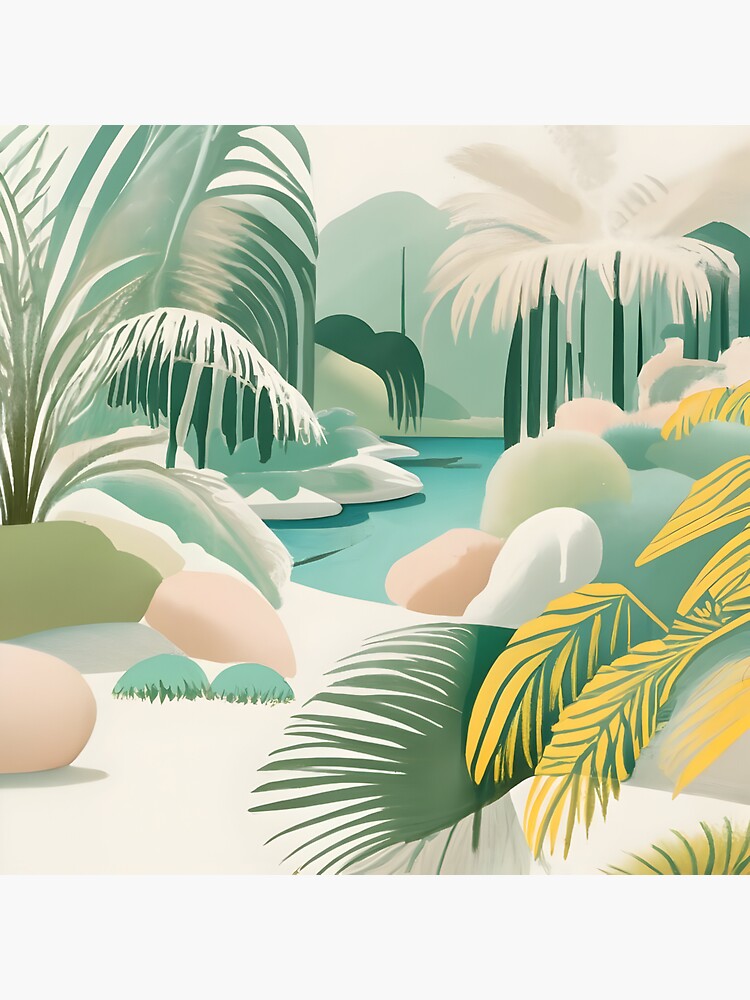 Thumbnail 3 of 3, Sticker, Palm Landscape Drawing designed and sold by Patricks-Art.