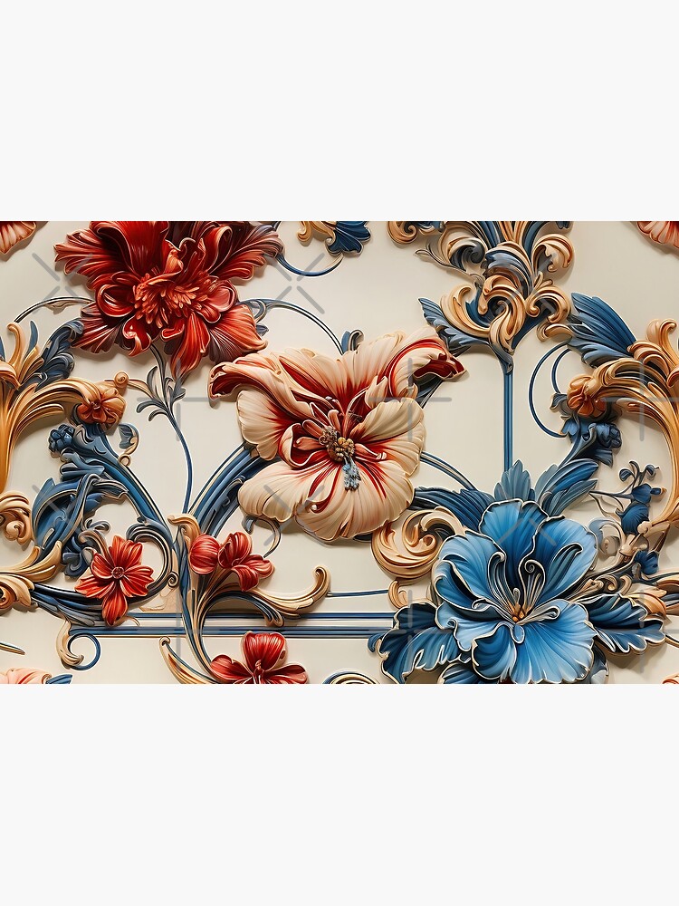 LV Tile 1 - Floral Symphony - red, white and blue on Ivory | Tapestry