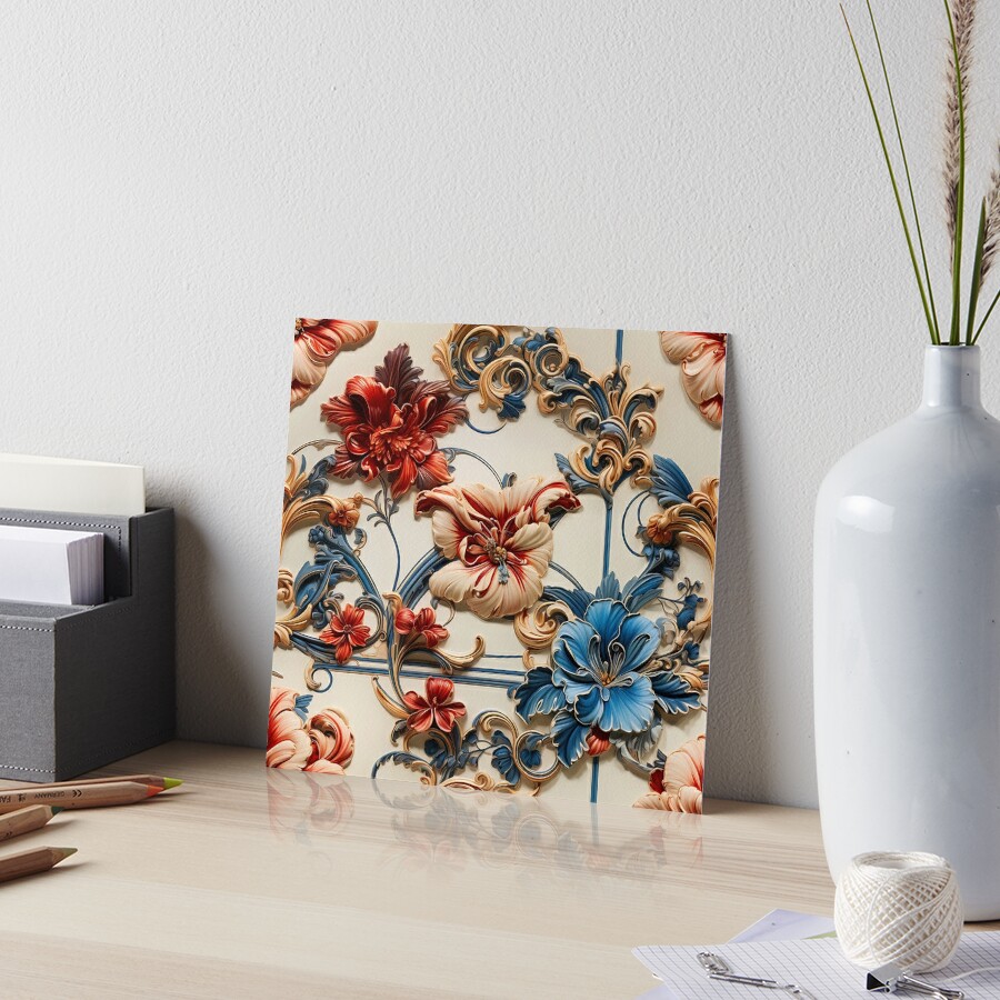 LV Tile 1 - Floral Symphony - red, white and blue on Ivory Art