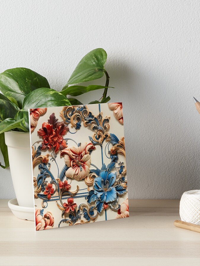 LV Tile 1 - Floral Symphony - red, white and blue on Ivory Art