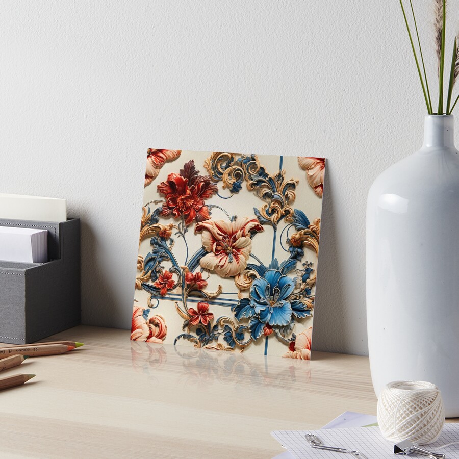 LV Tile 1 - Floral Symphony - red, white and blue on Ivory | Tapestry