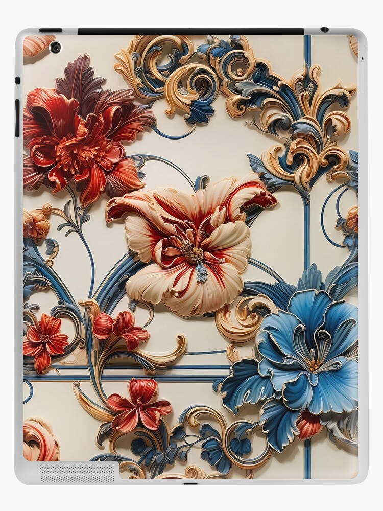 LV Tile 1 - Floral Symphony - red, white and blue on Ivory Tapestry for  Sale by stevepmp