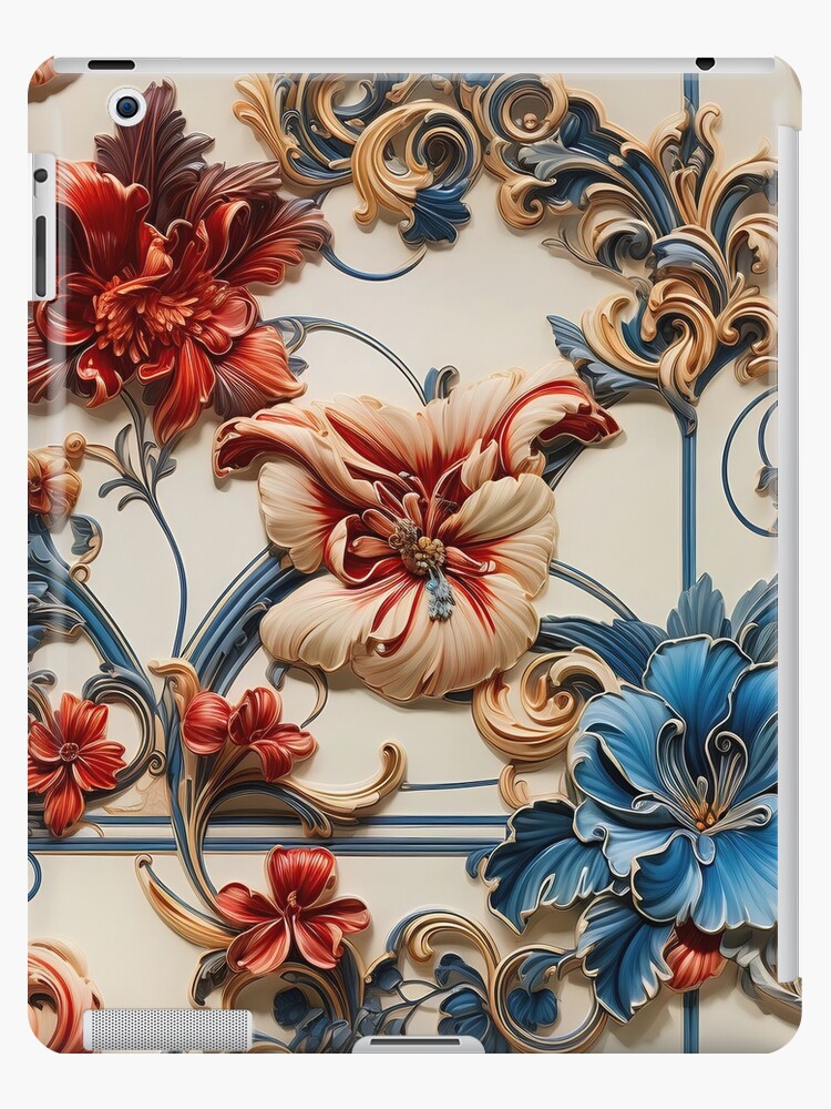 LV Tile 1 - Floral Symphony - red, white and blue on Ivory iPad