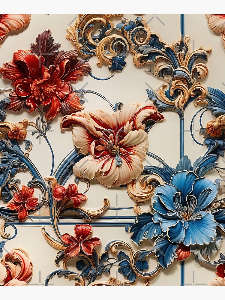 LV Tile 1 - Floral Symphony - red, white and blue on Ivory Tapestry for  Sale by stevepmp