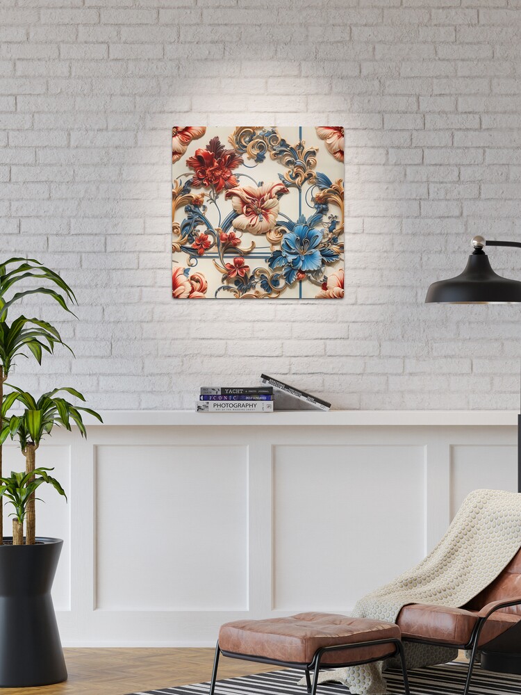 LV Tile 1 - Floral Symphony - red, white and blue on Ivory | Tapestry