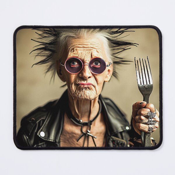 Item preview, Punk Lady Hold Fork  leather jacket with badges Artificial intelligence Ai  designed and sold by AiPoliviosArt.