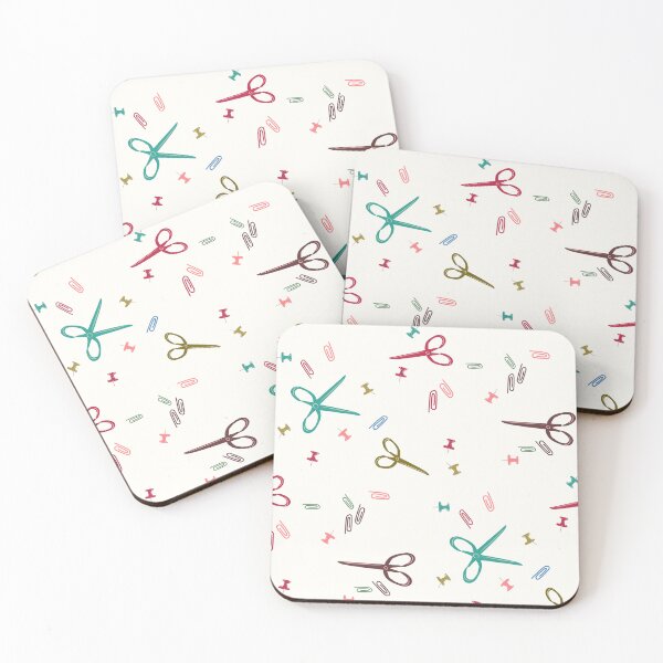 Item preview, Scissors, Paper Clips and Push Pins - red teal mustard yellow designed and sold by Ingrid Poole.