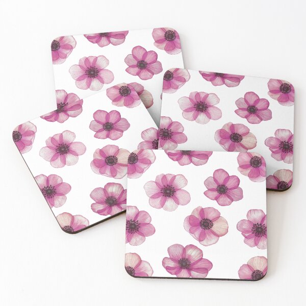 Item preview, Transparent Pink Anemones watercolor print. Translucent Poppy flowers spring romantic composition designed and sold by likapix.